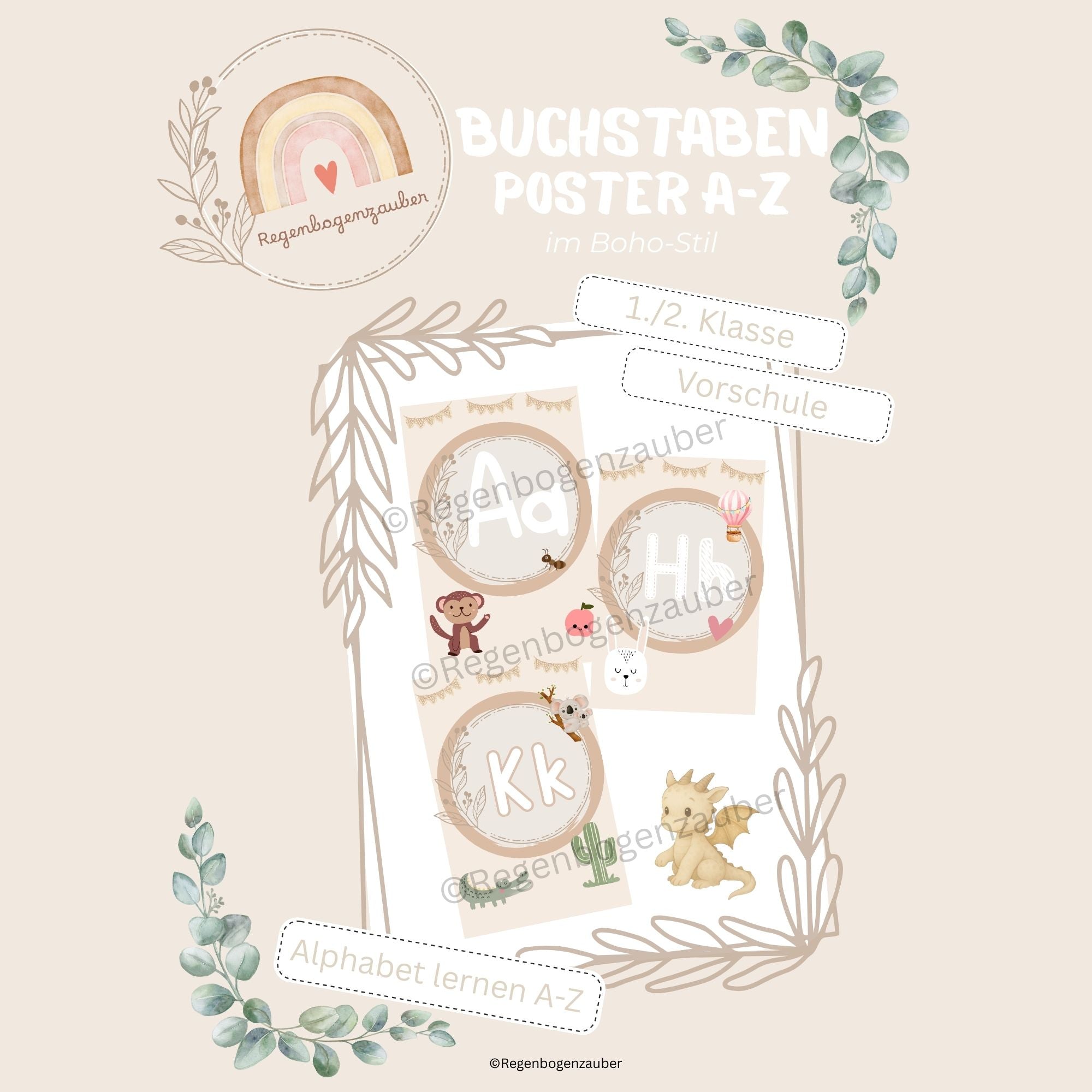 Buchstabenposter A-Z im Boho Stil